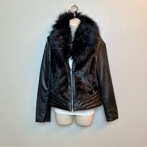 ⬇️ Guess faux Leather moto Jacket with Faux Fur. Size Medium